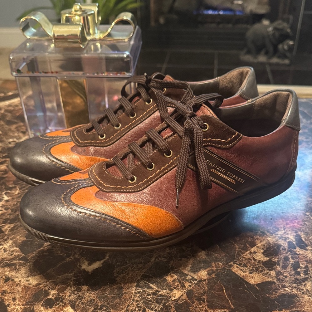 Galizio Torresi Men's Brown/Orange Leather Sneakers - Size 10US/43EU - Picture 5 of 12